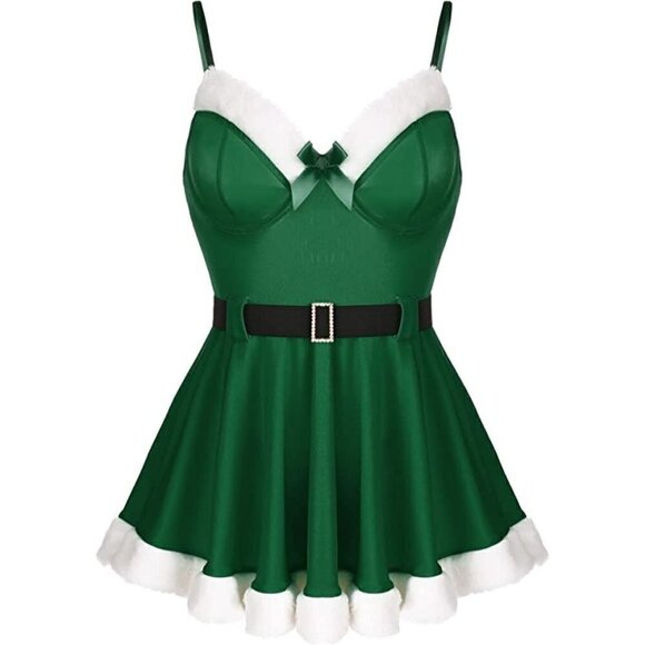 🥵🥵HOT Christmas Queen Lingerie Sexy Santa Set Babydoll Chemise Sleepwear NWT